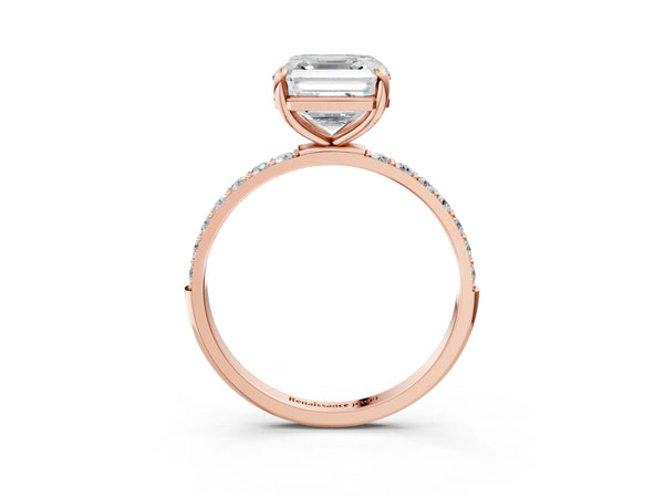 Rose gold Asscher Cut Diamond Pavé Band Solitaire Ring with Four-Prong Setting_111