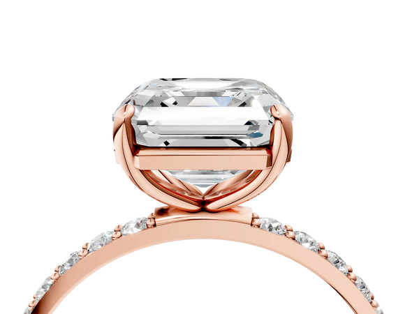 Rose gold Asscher Cut Diamond Pavé Band Solitaire Ring with Four-Prong Setting_58