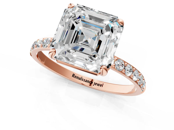 Rose gold Asscher Cut Diamond Pavé Band Solitaire Ring with Four-Prong Setting_61