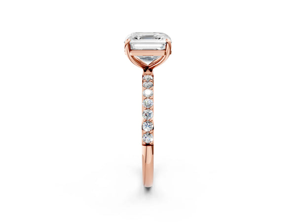 Rose gold Asscher Cut Diamond Pavé Band Solitaire Ring with Four-Prong Setting_68