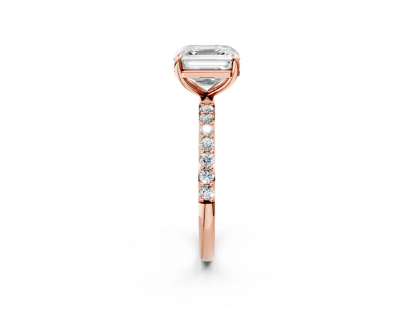 Rose gold Asscher Cut Diamond Pavé Band Solitaire Ring with Four-Prong Setting_74