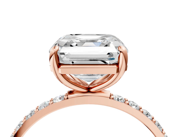 Rose gold Asscher Cut Diamond Pavé Band Solitaire Ring with Four-Prong Setting_76
