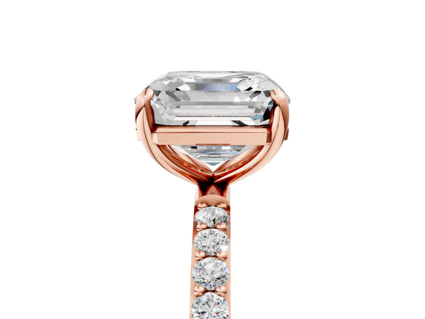 Rose gold Asscher Cut Diamond Pavé Band Solitaire Ring with Four-Prong Setting_77