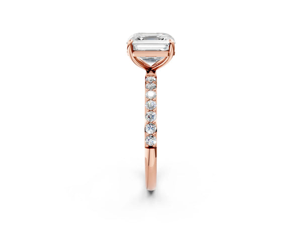 Rose gold Asscher Cut Diamond Pavé Band Solitaire Ring with Four-Prong Setting_86