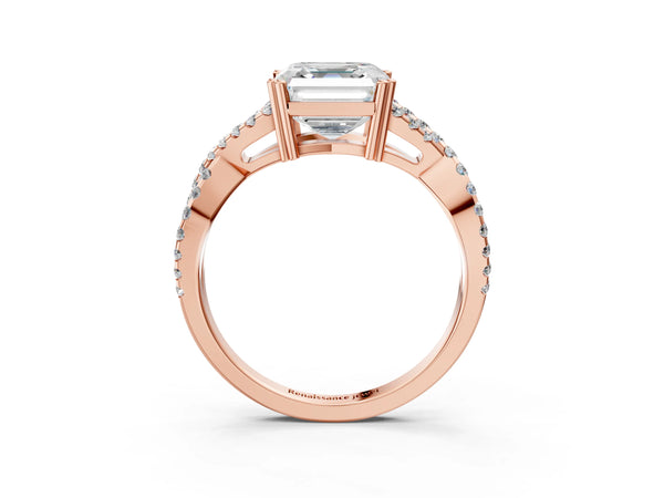 Rose gold Asscher Solitaire Twist Band with Pavé Setting and Four-Prong Setting_15
