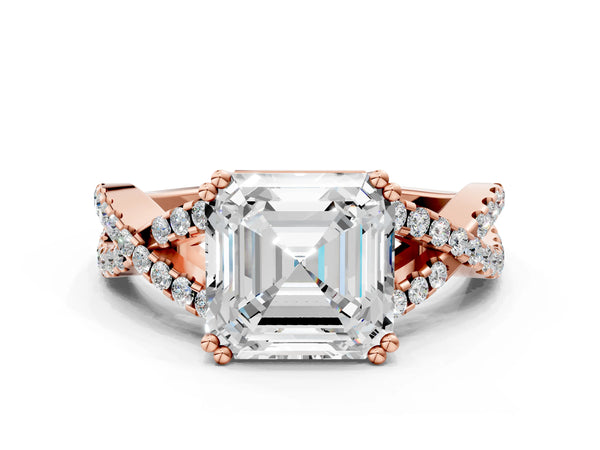 Rose gold Asscher Solitaire Twist Band with Pavé Setting and Four-Prong Setting_48