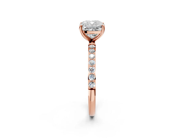 Rose gold Cushion Cut Diamond Pavé Band Solitaire Ring with Four-Prong Setting_104