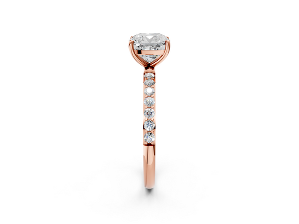 Rose gold Cushion Cut Diamond Pavé Band Solitaire Ring with Four-Prong Setting_20