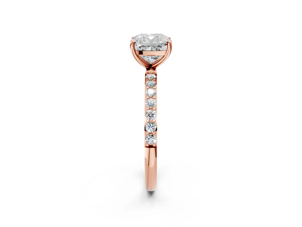 Rose gold Cushion Cut Diamond Pavé Band Solitaire Ring with Four-Prong Setting_228