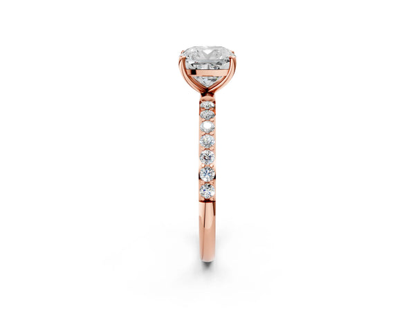 Rose gold Cushion Cut Diamond Pavé Band Solitaire Ring with Four-Prong Setting_234