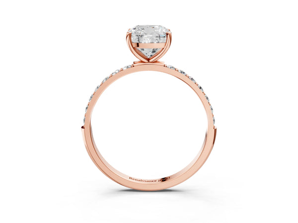 Rose gold Cushion Cut Diamond Pavé Band Solitaire Ring with Four-Prong Setting_253