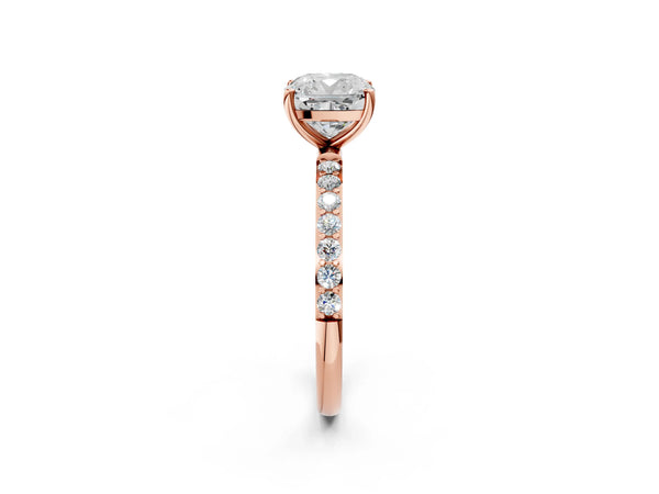 Rose gold Cushion Cut Diamond Pavé Band Solitaire Ring with Four-Prong Setting_288
