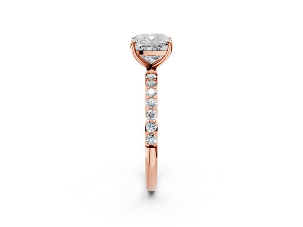 Rose gold Cushion Cut Diamond Pavé Band Solitaire Ring with Four-Prong Setting_62