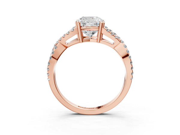 Rose gold Cushion Solitaire Twist Band with Pavé Setting and Four-Prong Setting_27