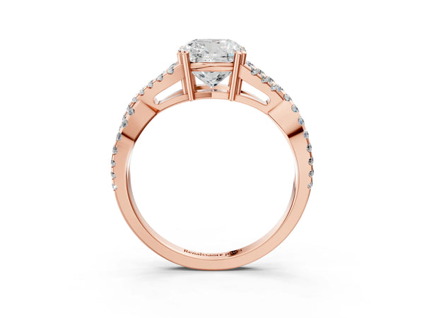 Rose gold Cushion Solitaire Twist Band with Pavé Setting and Four-Prong Setting_51