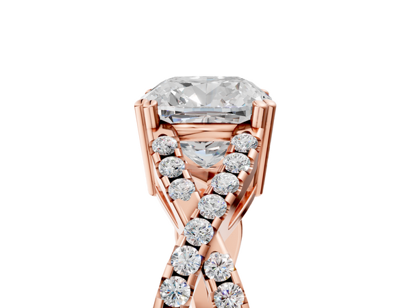 Rose gold Cushion Solitaire Twist Band with Pavé Setting and Four-Prong Setting_5