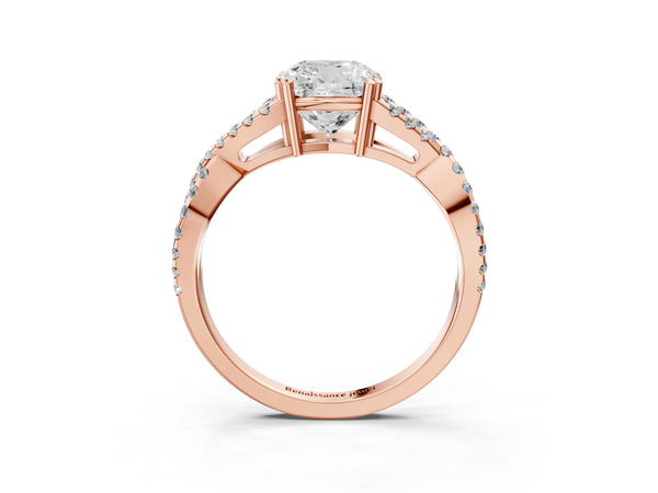 Rose gold Cushion Solitaire Twist Band with Pavé Setting and Four-Prong Setting_87
