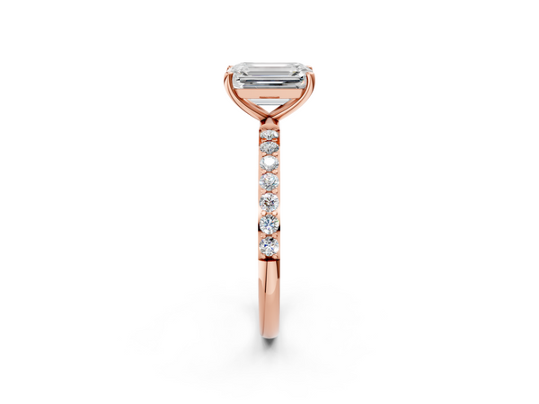 Rose gold Emerald Cut Diamond Pavé Band Solitaire Ring with Four-Prong Setting_104