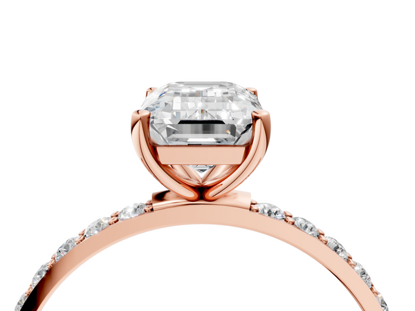 Rose gold Emerald Cut Diamond Pavé Band Solitaire Ring with Four-Prong Setting_16