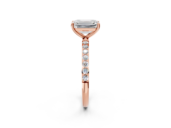 Rose gold Emerald Cut Diamond Pavé Band Solitaire Ring with Four-Prong Setting_20