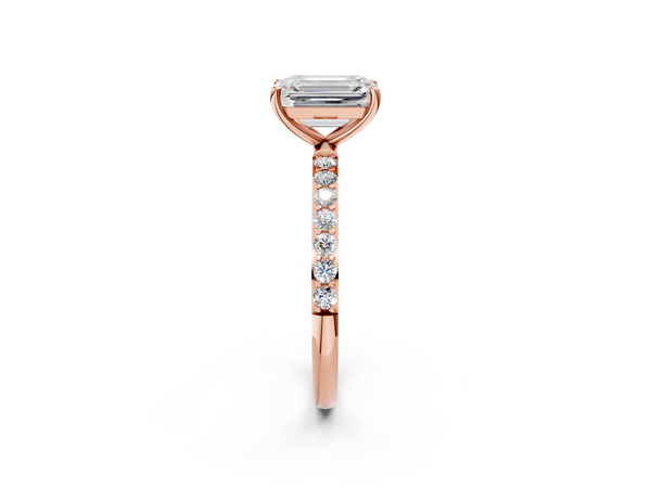 Rose gold Emerald Cut Diamond Pavé Band Solitaire Ring with Four-Prong Setting_32