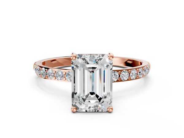 Rose gold Emerald Cut Diamond Pavé Band Solitaire Ring with Four-Prong Setting_66