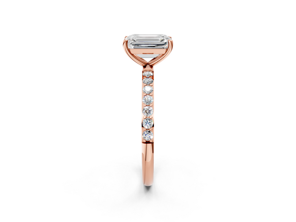 Rose gold Emerald Cut Diamond Pavé Band Solitaire Ring with Four-Prong Setting_86