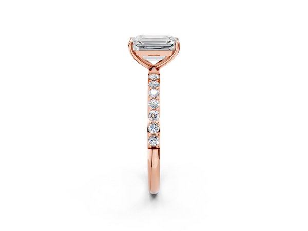 Rose gold Emerald Cut Diamond Pavé Band Solitaire Ring with Four-Prong Setting_92