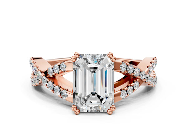 Rose gold Emerald Solitaire Twist Band with Pavé Setting and Four-Prong Setting_18