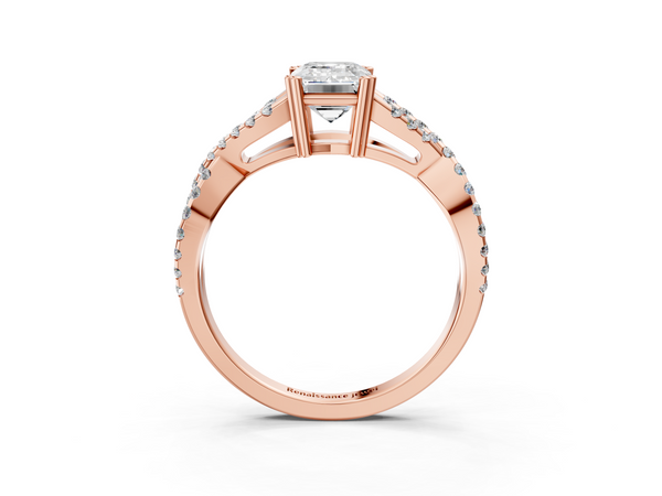 Rose gold Emerald Solitaire Twist Band with Pavé Setting and Four-Prong Setting_3