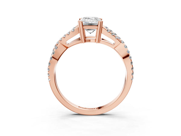 Rose gold Emerald Solitaire Twist Band with Pavé Setting and Four-Prong Setting_45