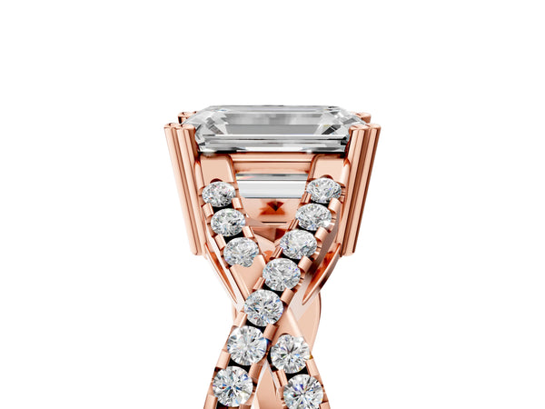 Rose gold Emerald Solitaire Twist Band with Pavé Setting and Four-Prong Setting_65