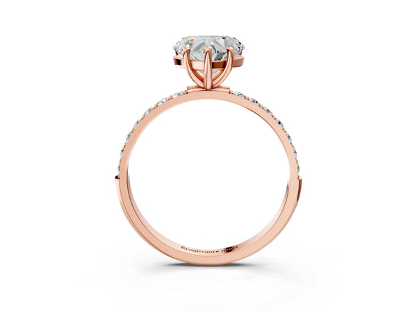 Rose gold Heart Cut Diamond Pavé Band Solitaire Ring with Four-Prong Setting_39