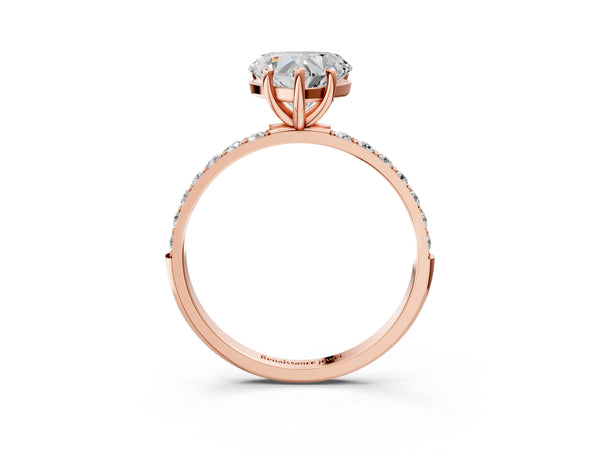Rose gold Heart Cut Diamond Pavé Band Solitaire Ring with Four-Prong Setting_99