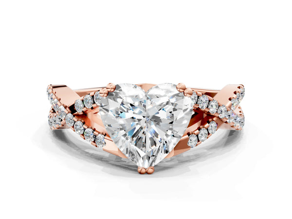 Rose gold Heart Solitaire Twist Band with Pavé Setting and Four-Prong Setting_12
