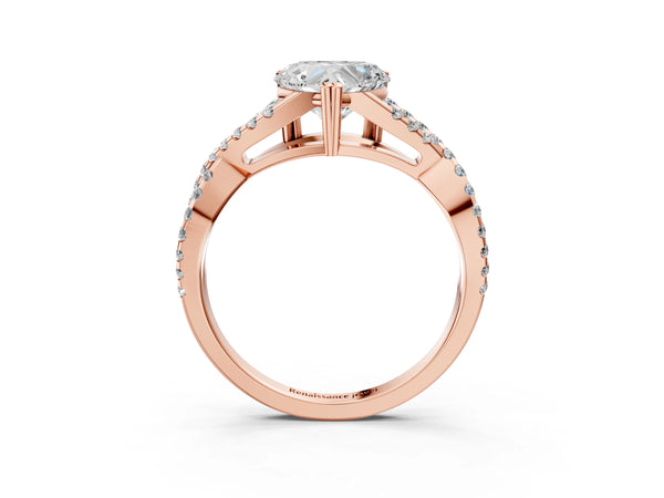 Rose gold Heart Solitaire Twist Band with Pavé Setting and Four-Prong Setting_51