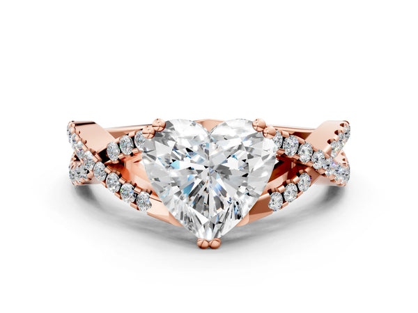 Rose gold Heart Solitaire Twist Band with Pavé Setting and Four-Prong Setting_72