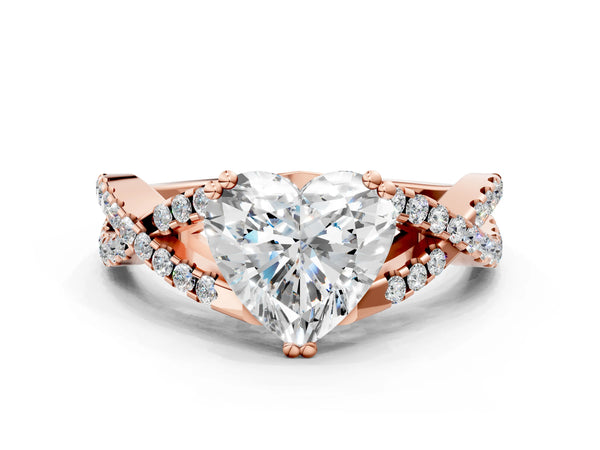 Rose gold Heart Solitaire Twist Band with Pavé Setting and Four-Prong Setting_78