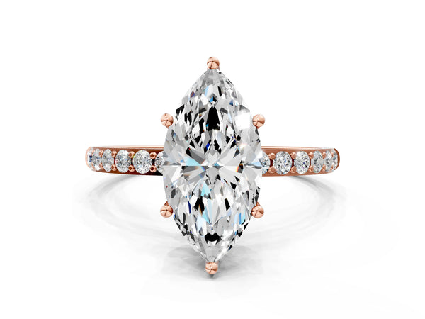 Rose gold Marquise Cut Diamond Pavé Band Solitaire Ring with Four-Prong Setting_18