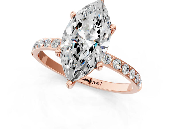 Rose gold Marquise Cut Diamond Pavé Band Solitaire Ring with Four-Prong Setting_25