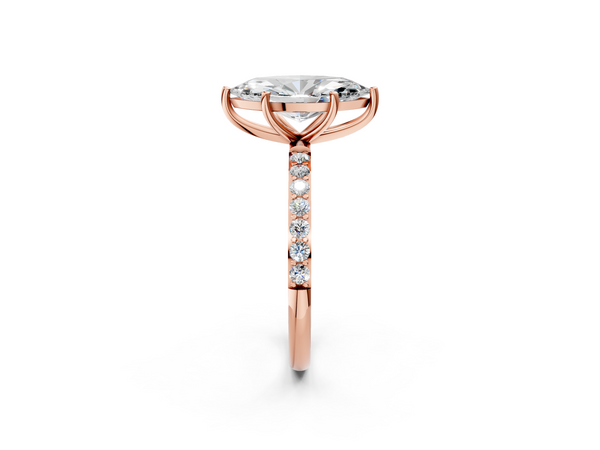 Rose gold Marquise Cut Diamond Pavé Band Solitaire Ring with Four-Prong Setting_2