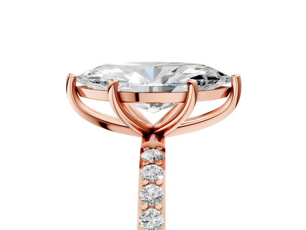 Rose gold Marquise Cut Diamond Pavé Band Solitaire Ring with Four-Prong Setting_41