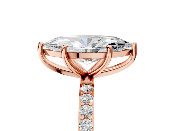 Rose gold Marquise Cut Diamond Pavé Band Solitaire Ring with Four-Prong Setting_53