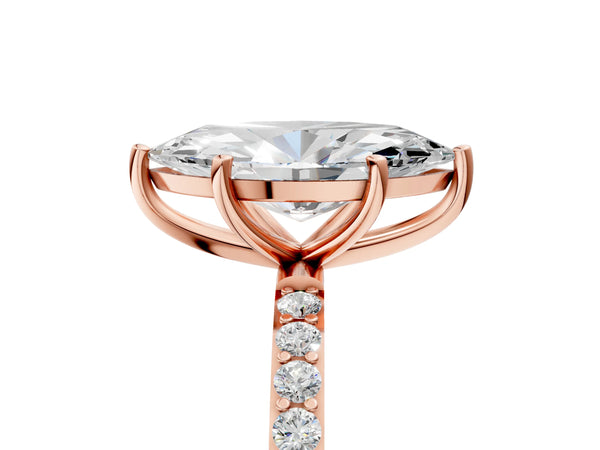 Rose gold Marquise Cut Diamond Pavé Band Solitaire Ring with Four-Prong Setting_65