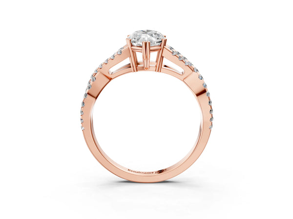 Rose gold Marquise Solitaire Twist Band with Pavé Setting and Four-Prong Setting_15