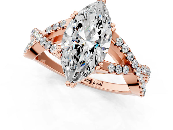 Rose gold Marquise Solitaire Twist Band with Pavé Setting and Four-Prong Setting_19