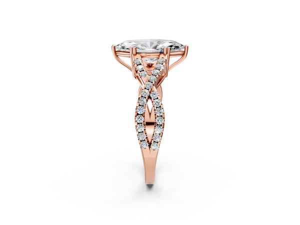 Rose gold Marquise Solitaire Twist Band with Pavé Setting and Four-Prong Setting_20