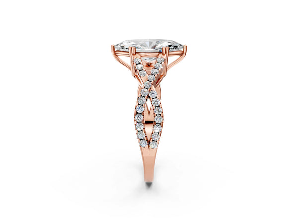 Rose gold Marquise Solitaire Twist Band with Pavé Setting and Four-Prong Setting_26