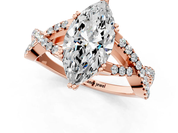 Rose gold Marquise Solitaire Twist Band with Pavé Setting and Four-Prong Setting_43