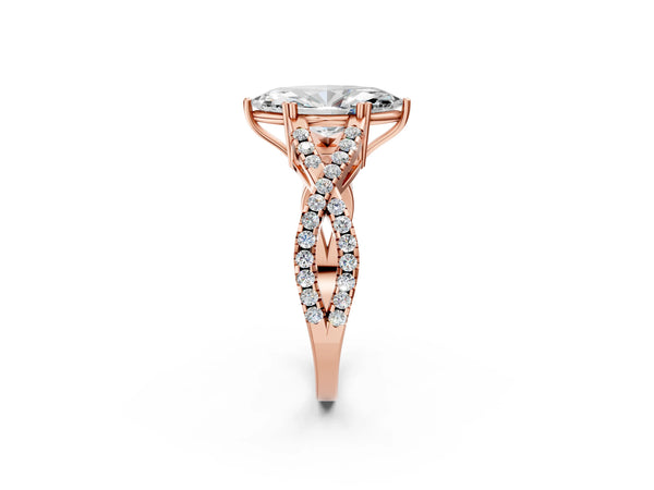 Rose gold Marquise Solitaire Twist Band with Pavé Setting and Four-Prong Setting_44